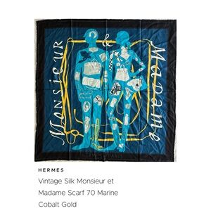 Hermès Vintage Silk Monsieur et Madame Scarf EUC